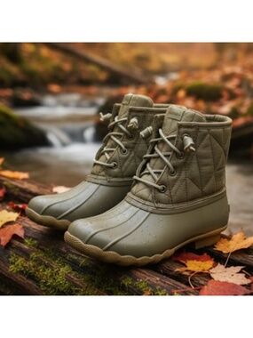 SPERRY WOMENS SEACYCLED SALTWATER green DUCK BOOTS womens size 9 green   Keep yo